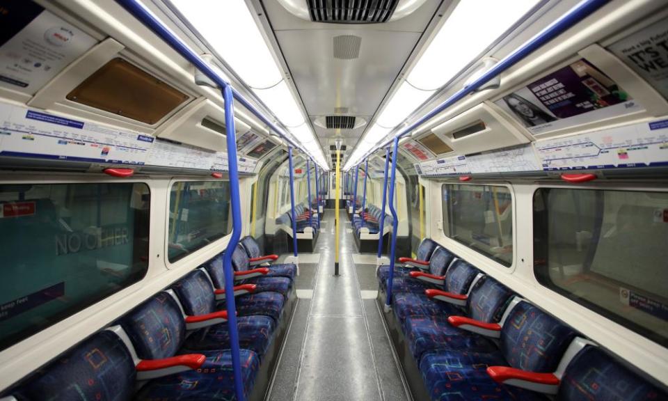 An empty tube train on London’s Piccadilly line’