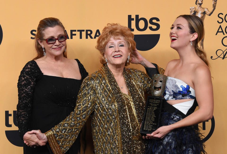 Carrie Fisher, Debbie Reynolds and Billie Lourd at the 21st Annual Screen Actors Guild Awards (Photo: Steve Granitz via Getty Images)