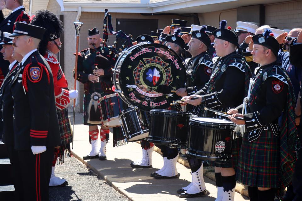The Amarillo Firefighters Pipes and Drums were on hand to honor Fritch Volunteer Fire Chief Zeb Smith as he was laid to rest just north of Fritch Saturday afternoon.