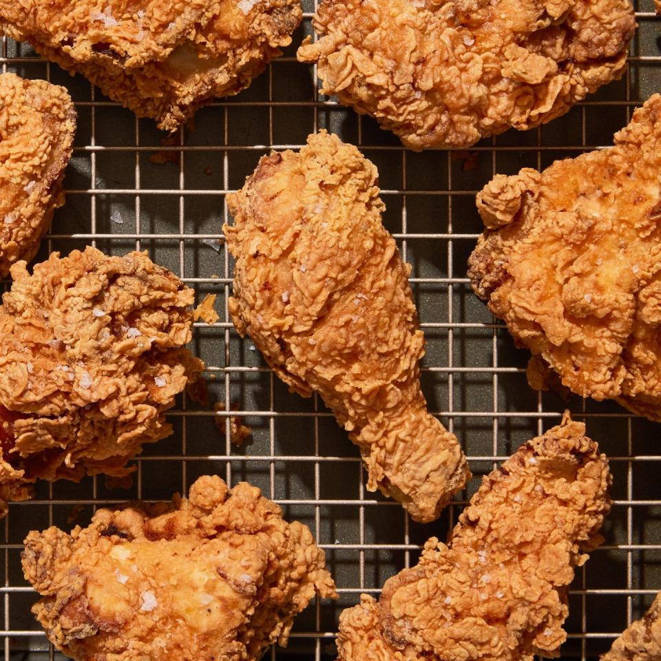 classic crispy fried chicken with a sprinkle of flaky salt