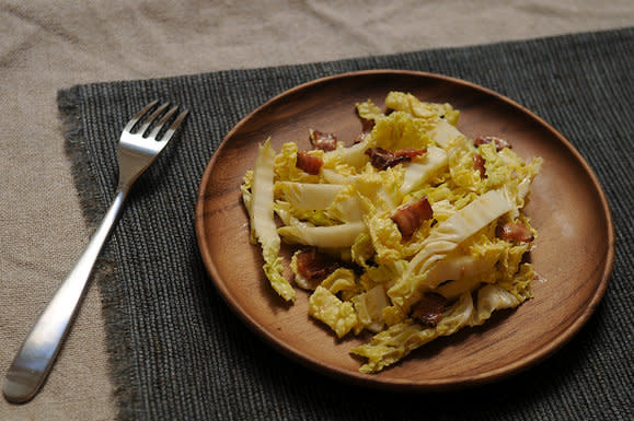 <strong>Get <a href="http://food52.com/recipes/7940-helen-getz-s-napa-cabbage-with-hot-bacon-dressing">Helen Getz's Napa Cabbage with Hot Bacon Dressing recipe from Food52</a></strong>