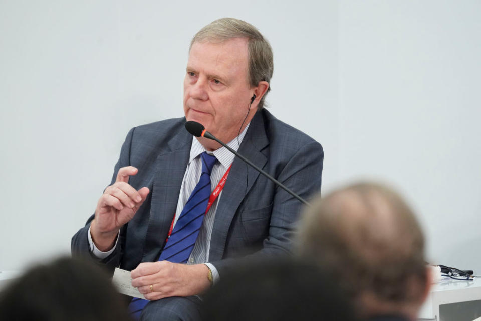 Peter Costello speaking at a conference in Hainan, China in 2018. (Photo by Visual China Group via Getty Images/Visual China Group via Getty Images)