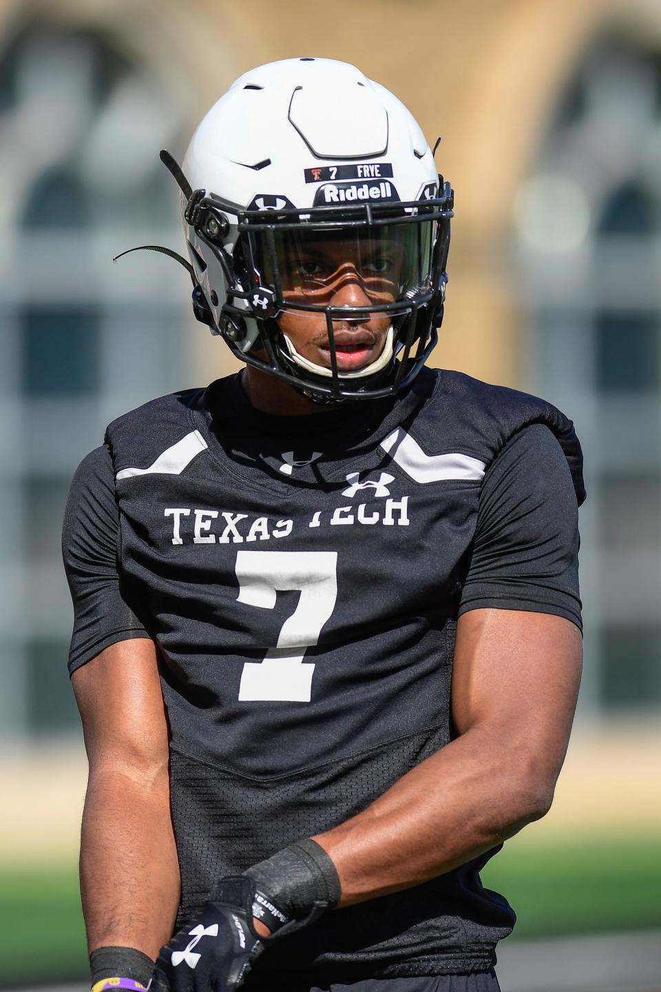 Texas Tech's Adrian Frye (7) on the field during spring football practice on Monday, March 15, 2021, at the Texas Tech Sports Performance Center. [Justin Rex/For A-J Media]