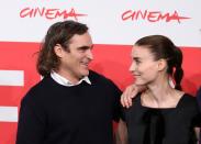 <p>Phoenix and Mara met in 2012 on the set of <em>Her</em>, in which Mara played Phoenix's ex-wife.</p> <p>Things weren't romantic right away for the costars. In fact, <a href="https://www.vanityfair.com/hollywood/2019/10/joaquin-phoenix-cover-story" rel="nofollow noopener" target="_blank" data-ylk="slk:Phoenix told Vanity Fair;elm:context_link;itc:0;sec:content-canvas" class="link ">Phoenix told <em>Vanity Fair</em></a> in 2019 that he thought Mara didn't like him at all, but it turns out she was just shy. </p> <p>"She's the only girl I ever looked up on the internet," <a href="https://people.com/movies/joaquin-phoenix-looked-up-fiancee-rooney-mara-internet/" rel="nofollow noopener" target="_blank" data-ylk="slk:he said.;elm:context_link;itc:0;sec:content-canvas" class="link ">he said.</a> "We were just friends, e-mail friends. I'd never done that. Never looked up a girl online."</p>
