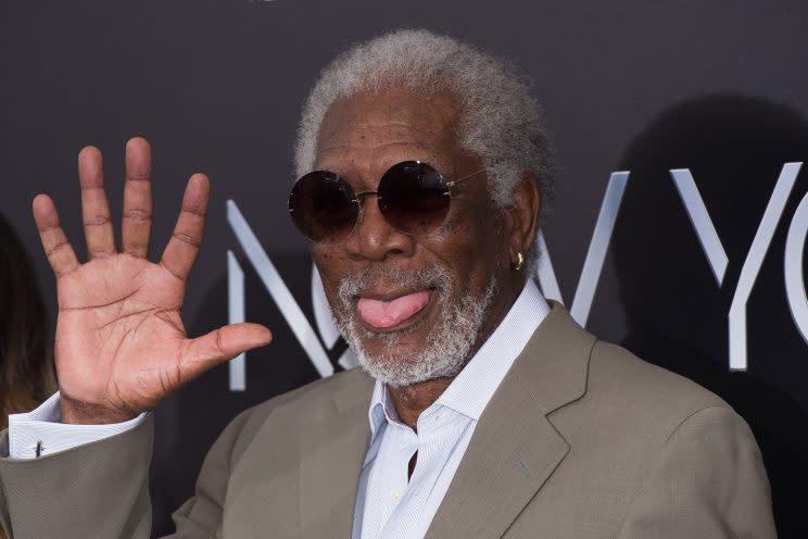 Der echte Morgan Freeman bei der Premiere von „Die Unfassbaren 2“ in New York. (Bild: AP Photo)