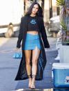 <p>Megan Fox rocks a blue outfit in L.A. while leaving a photoshoot for her new Boohoo campaign on Oct. 17. </p>