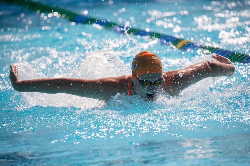 Emma Best of Cape Coral won the 100 Yard Butterfly at the LCAC Championships on Friday, Oct. 6, 2023, at the FGCU Aquatic Center.