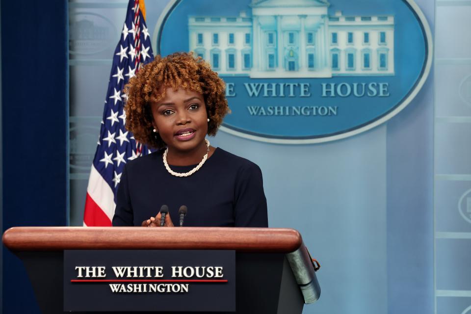 White House Press Secretary Karine Jean-Pierre speaks at the daily news briefing at the White House on July 17, 2023 in Washington, D.C.