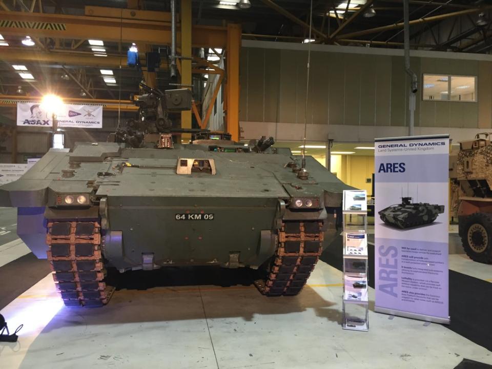 The Ares variant of General Dynamics’ Ajax tank at General Dynamic’s new production facility near Merthyr Tydfil, South Wales (Benjamin Wright/PA) (PA Archive)