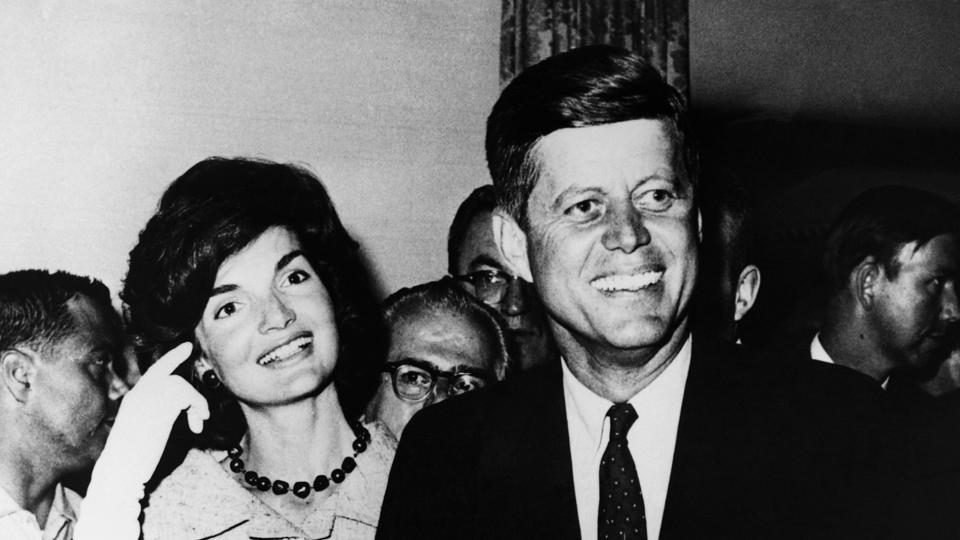 John F. Kennedy with his wife Jackie in New York before leaving for Los Angeles to attend the Democratic Party National Convention, where he will receive the Party's nomination for the presidency. 1960