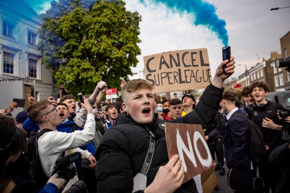 Fans protested against the European Super League in April last year (Getty Images)