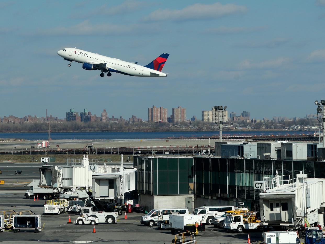 An Delta Airlines jet takes off from LaGuardia Airport, Friday, Jan. 25, 2019, in New York.