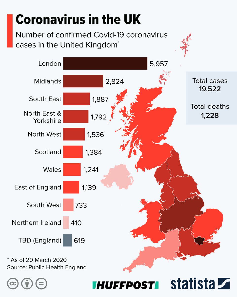 A map of coronavirus cases in the UK 