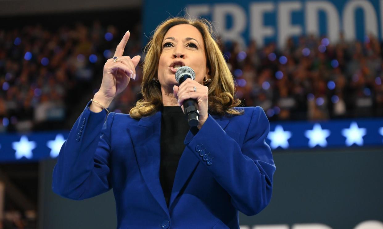 <span>Kamala Harris during a campaign rally in Milwaukee, Wisconsin, on Tuesday.</span><span>Photograph: Kyle Mazza/Rex/Shutterstock</span>