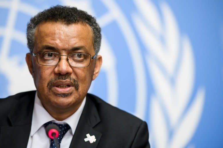 New World Health Organization head Tedros Adhanom holds a press conference a day after his election