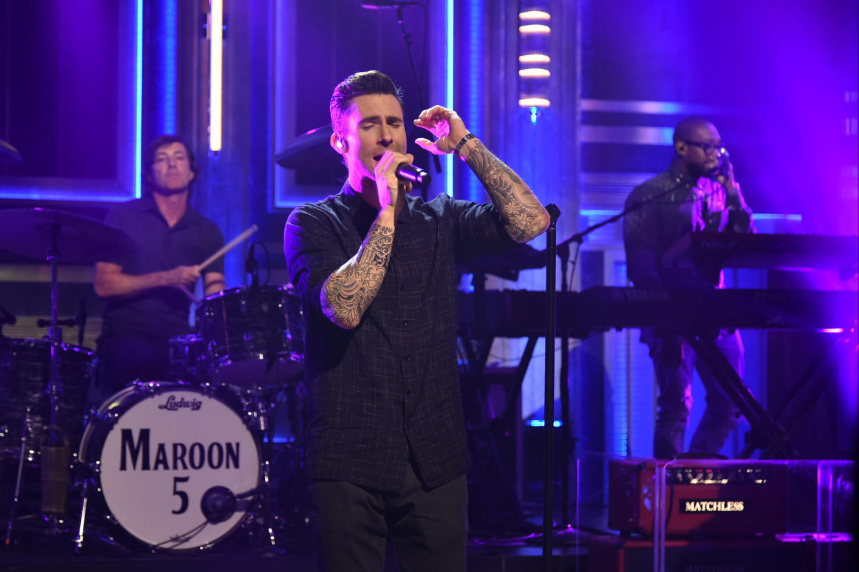 Maroon 5 frontman Adam Levine has not publicly addressed the controversy around the band performing at the Super Bowl. (Photo: NBC via Getty Images)