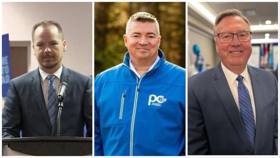 From left: Eugene Manning, Lloyd Parrott and Tony Wakeham took part in the leadership runs only televised debate this Sunday. A new leader will be chosen in October.