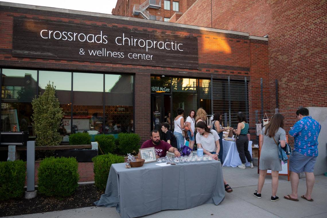 Crossroads Chiropractic buzzes with people stopping by for June’s First Friday art show inside, put on by a family of Black female artists trying to break into a predominantly white art district.