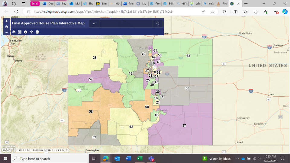 Colorado's state House districts. There are 65 districts for the Colorado House of Representatives.