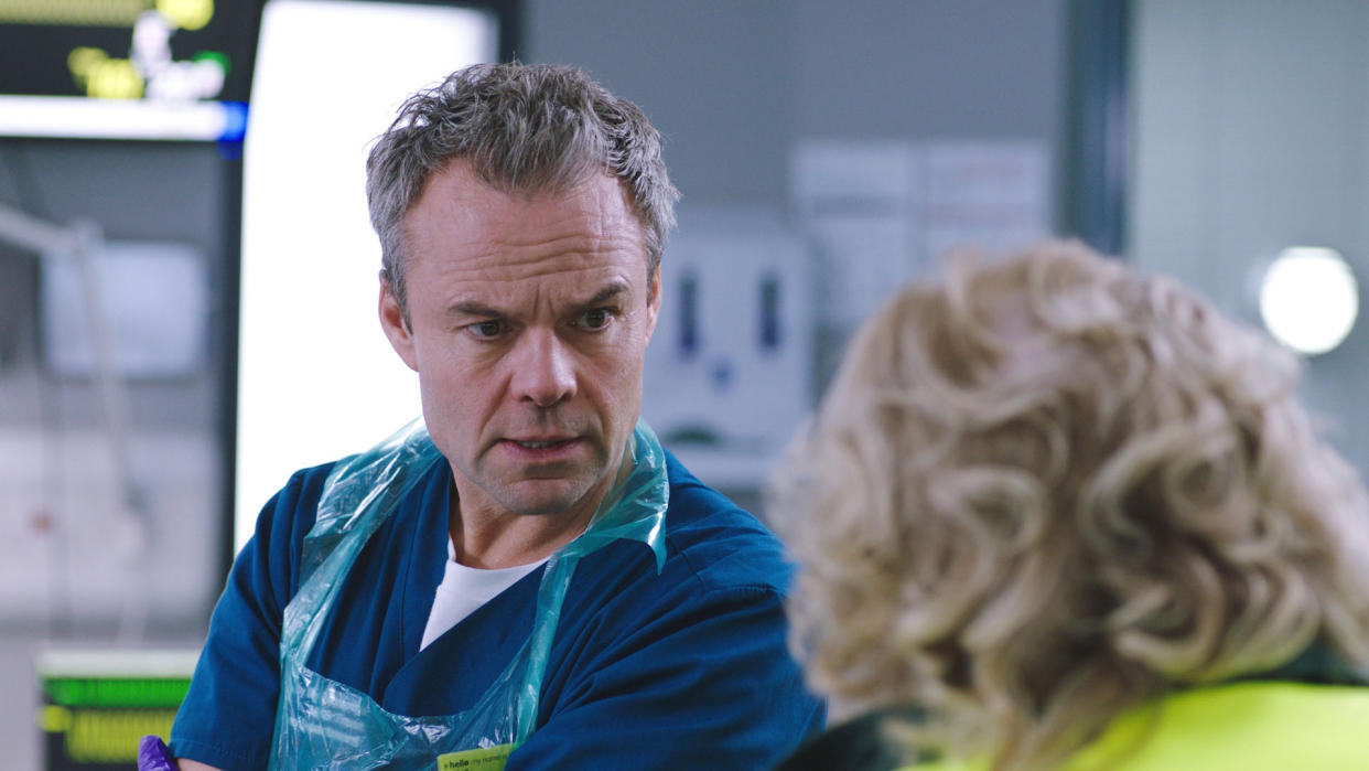  Embargo 19/03/24 Patrick has his work cut out for him as Casualty's new clinical lead. . 