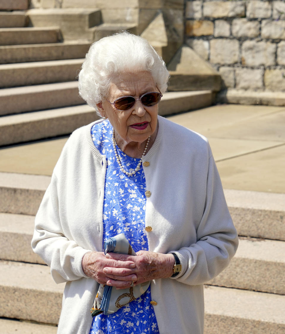 EMBARGOED TO 2200 WEDNESDAY JUNE 9 Queen Elizabeth II in the gardens of Windsor Castle, in Berkshire, where she received a Duke of Edinburgh rose, given to her by the Royal Horticultural Society. The newly bred deep pink commemorative rose from Harkness Roses has officially been named in memory of the Duke of Edinburgh. A royalty from the sale of each rose will go to The Duke of Edinburgh's Award Living Legacy Fund which will give more young people the opportunity to take part in the Duke of Edinburgh Award. Picture date: Wednesday June 2, 2021. The Duke, who died in April this year, would have celebrated his 100th birthday on June 10th.