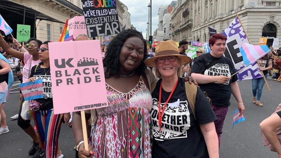 Jan Gooding (R) at Pride in London. Photo: Jan Gooding