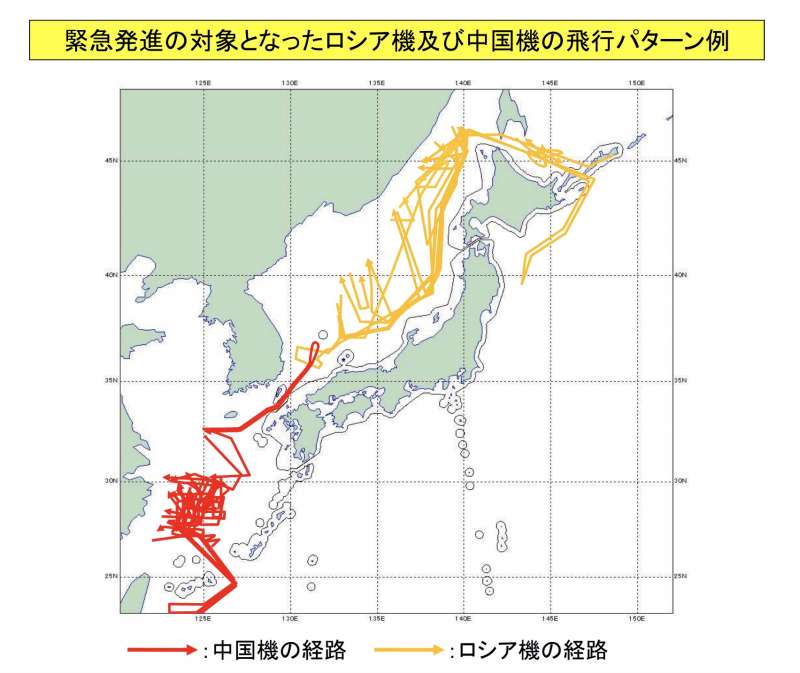 中國與俄羅斯軍機2020上半年在日本附近空域的活動紀錄。（自衛隊統合幕僚監部）