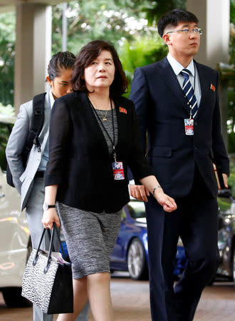 Senior North Korean Diplomat Choe Son Hui arrives at Ritz Carlton Hotel for a working-level meeting with U.S. officials in Singapore June 11, 2018. REUTERS/Edgar Su