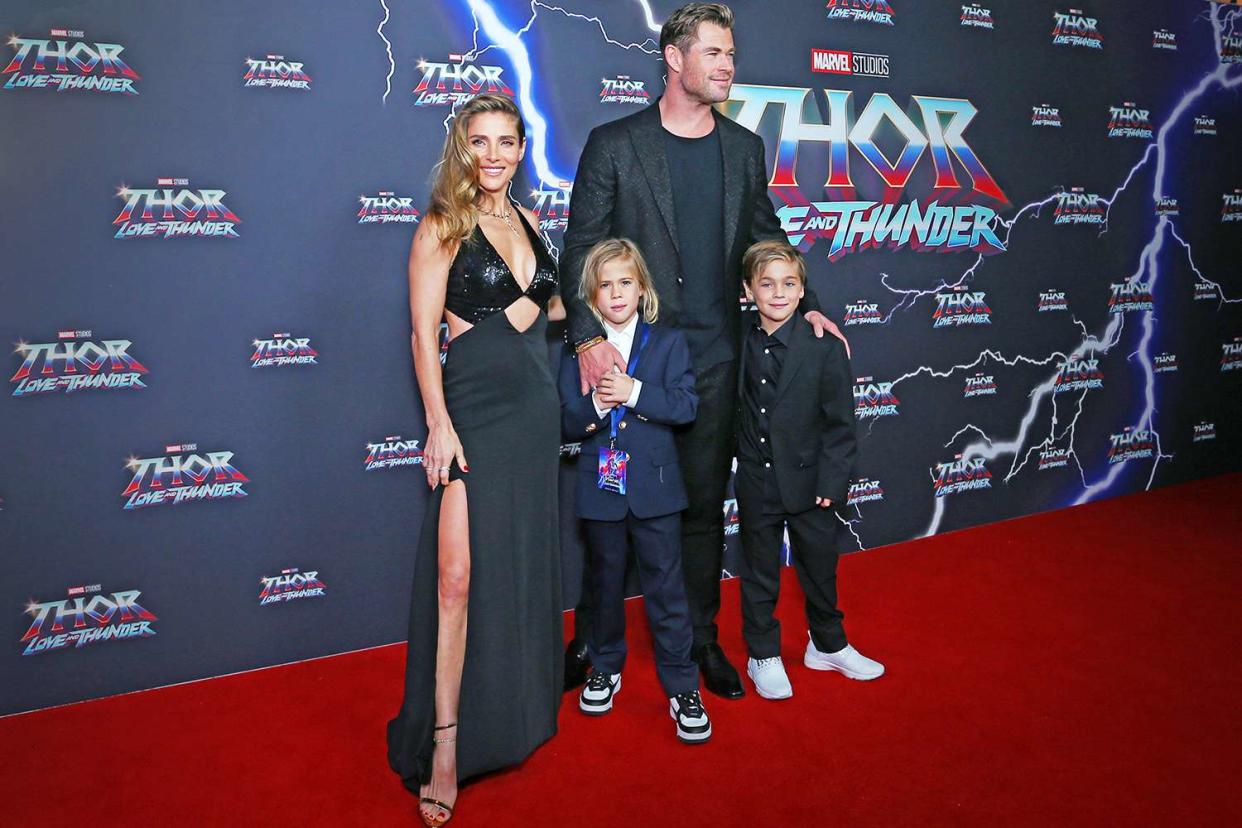 SYDNEY, AUSTRALIA - JUNE 27: Elsa Pataky, Chris Hemsworth and their children Sasha and Tristan attend the Sydney premiere of Thor: Love And Thunder at Hoyts Entertainment Quarter on June 27, 2022 in Sydney, Australia. (Photo by Lisa Maree Williams/Getty Images)