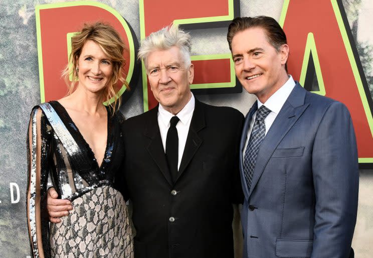 Laura Dern, David Lynch, and Kyle MacLachlan at the Twin Peaks premiere. (Photo: Showtime)