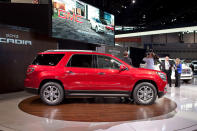 General Motors has refreshed the GMC Acadia for its 2013 model year, with the SUV prominently featuring a revised front fascia reminiscent of the GMC Granite Concept (a youth-geared crossover that never made it to production). Aside from the supersized nose, exterior changes include LED daytime running lights, a wrap-around rear window and slightly reworked tail lights. In addition, the interior gets tweaked with upscale details such as French stitching, and aluminum trim on higher-trim models.