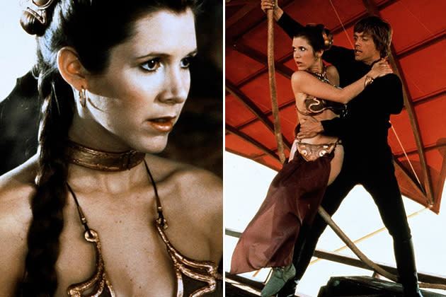 1982: Carrie Fisher als Prinzessin Leia in ihrem legendären Metall-Bikini. (Bilder: ddp)