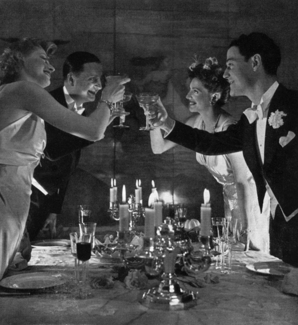 <p>Toasts were a standout part of any mid-century party. It wasn't limited to just the host, so it wasn't uncommon for more than one person to raise a glass throughout the night with <a href="https://www.huffpost.com/entry/1960-cocktail-party_n_6793908" rel="nofollow noopener" target="_blank" data-ylk="slk:either a funny limerick;elm:context_link;itc:0;sec:content-canvas" class="link ">either a funny limerick</a> or a sincere thanks.</p>