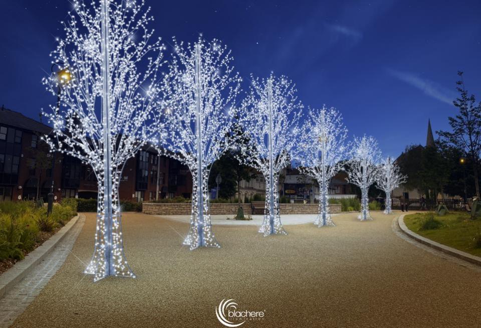 Bournemouth Echo: CGI del planeado Poole Christmas Maritime Light Festival.  Árboles en Hunger Hill.