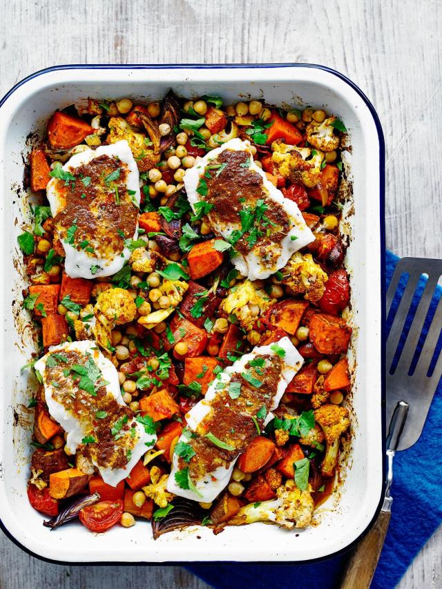 Fish tray bake with salsa verde