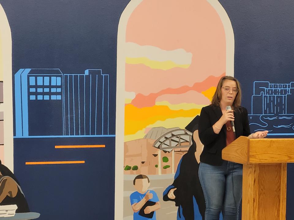 Artist Meagan Le Blanc speaks about completing Vernon College's "New Beginnings" mural.