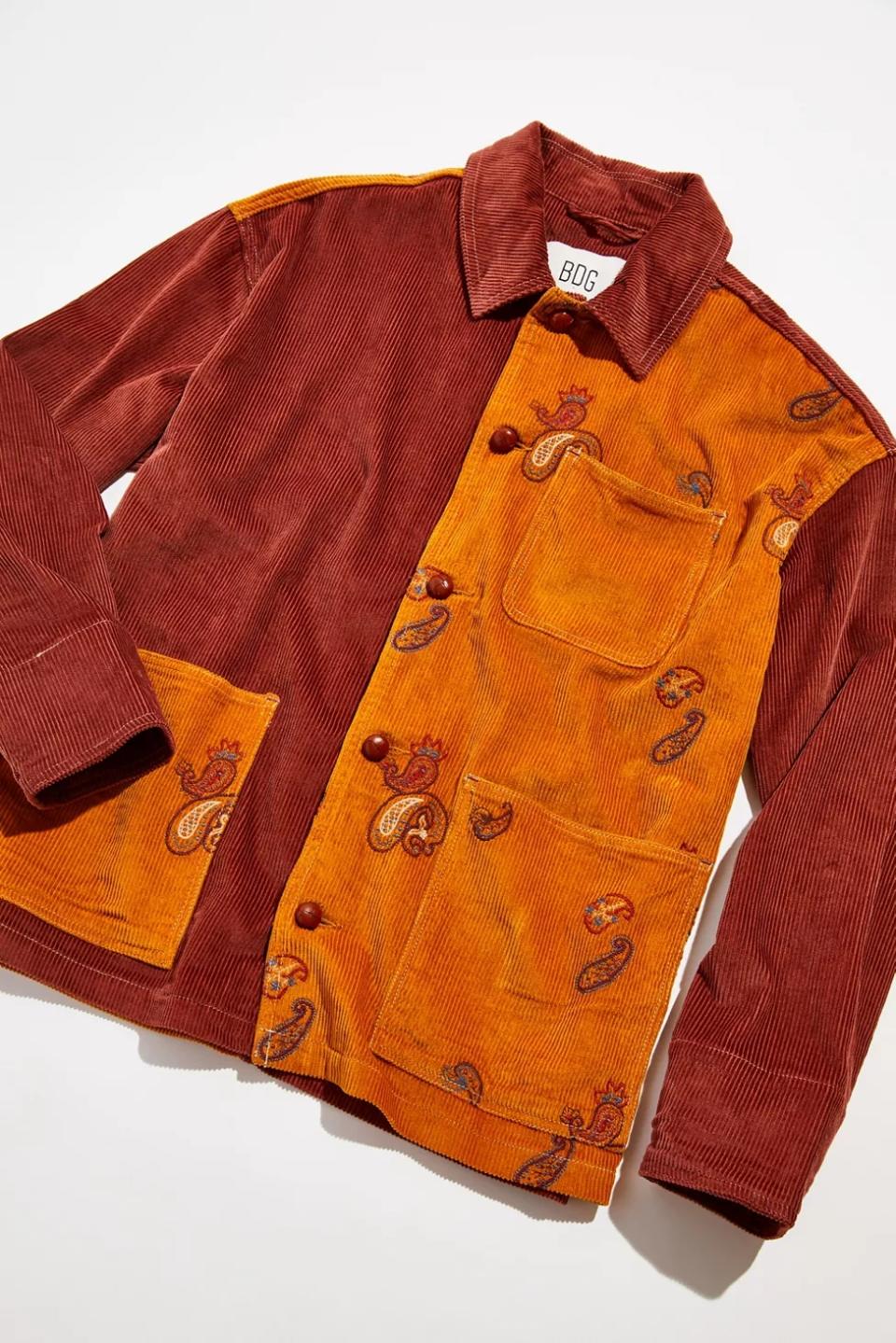 Brown and burgundy corduroy chore jacket