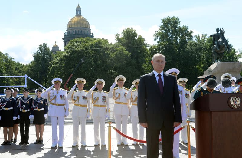 Russia's President Putin attends the Navy Day parade in Saint Petersburg