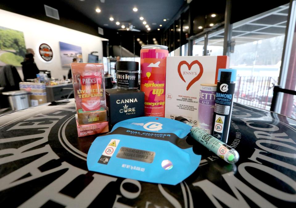 Some of the products to be sold at Treehouse Cannabis Limited in Nyack Feb. 2, 2024. Seth Marks owns the building, where he currently runs Palisades Auto Sales.