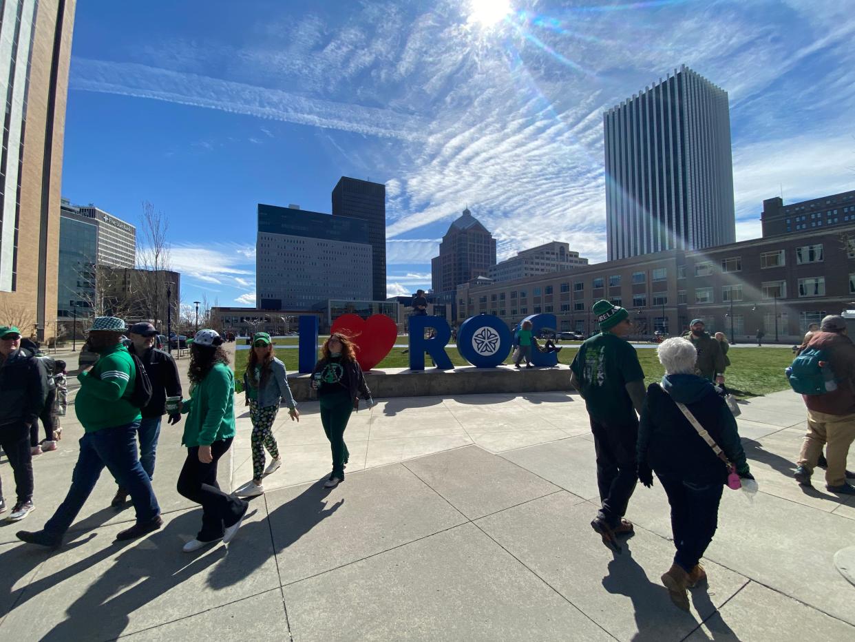 The I love ROC sign on Parcel 5 got plenty of attention during the St. Patrick's Day Parade in downtown Rochester on Saturday.