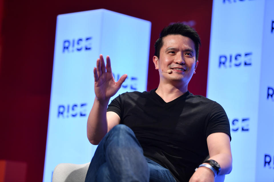 HONG KONG , Hong Kong - 9 July 2019; Min-Liang Tan, Co-founder & CEO, Razer, on Centre Stage during day one of RISE 2019 at the Hong Kong Convention and Exhibition Centre in Hong Kong. (Photo By Stephen McCarthy/Sportsfile via Getty Images)