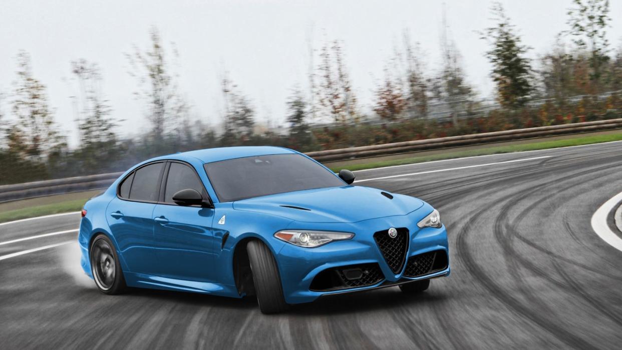 2023 alfa romeo giulia quadrifoglio drifting around a corner