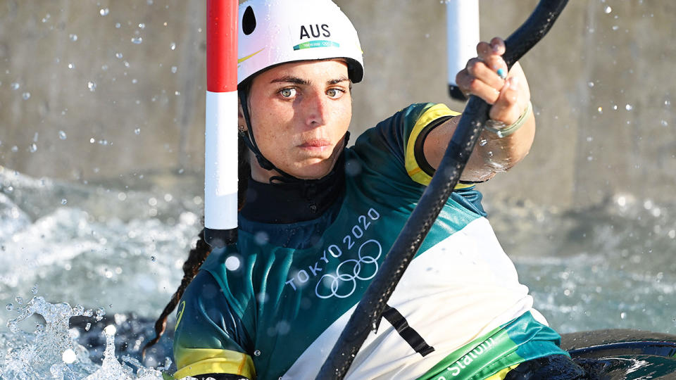 Jessica Fox, pictured here in the women's kayak heat run at the Tokyo Olympics.