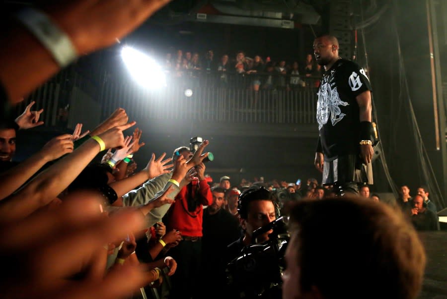 Kanye West performs onstage as Samsung Galaxy presents JAY Z and Kanye West at SXSW on March 12, 2014 in Austin, Texas. (Photo by Rick Kern/Getty Images for Samsung)