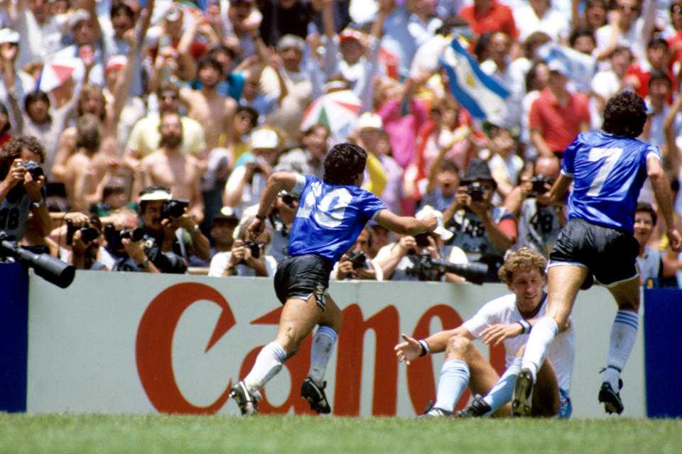 Diego Maradona celebrates during the 1986 World Cup