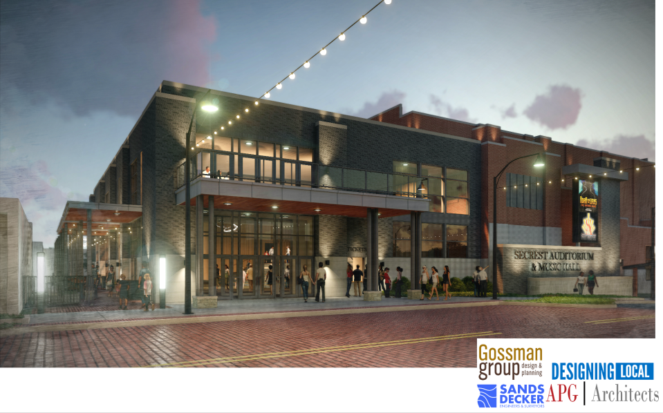 Secrest Auditorium will undergo significant improvements thanks to the Appalachian Community Program, in which the city of Zanesville was awarded $6.4M through the program's Riverfront funds. This rendering shows what the new exterior and grand lobby entrance will look like.