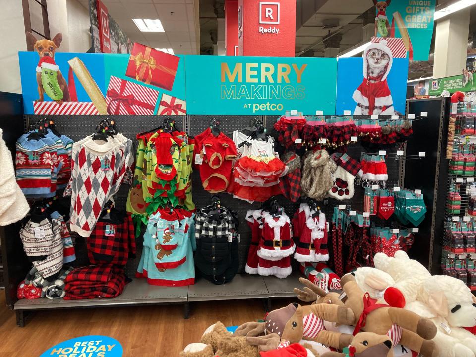 Holiday-themed pet toys for sale at Petco.