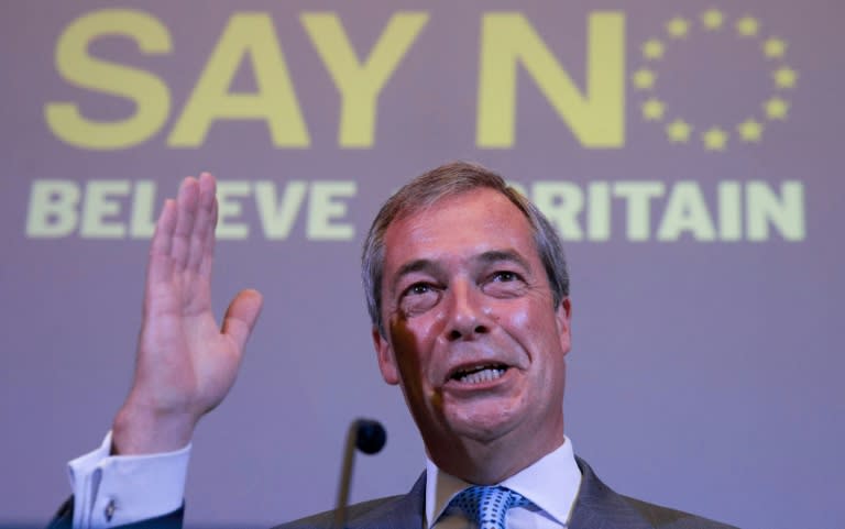 UK Independence Party leader Nigel Farage speaks at a press conference in London on July 30, 2015