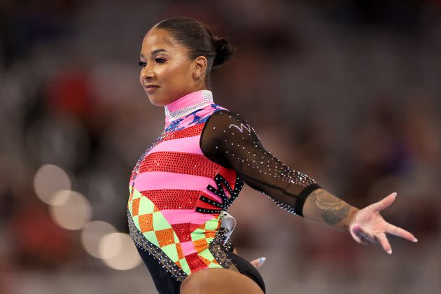 Jordan Chiles competes in the floor exercise during the 2024 Xfinity U.S. Gymnastics Championships at Dickies Arena on May 31 in Fort Worth, Texas.