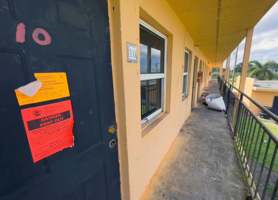 This 32-unit apartment building in Pahokee sits abandoned Tuesday, March 15, 2022 after the county invoked emergency powers to shut the units down, and relocate tenants. Raw sewage was backing up into some of the units, and dangerous electrical systems were in place. 